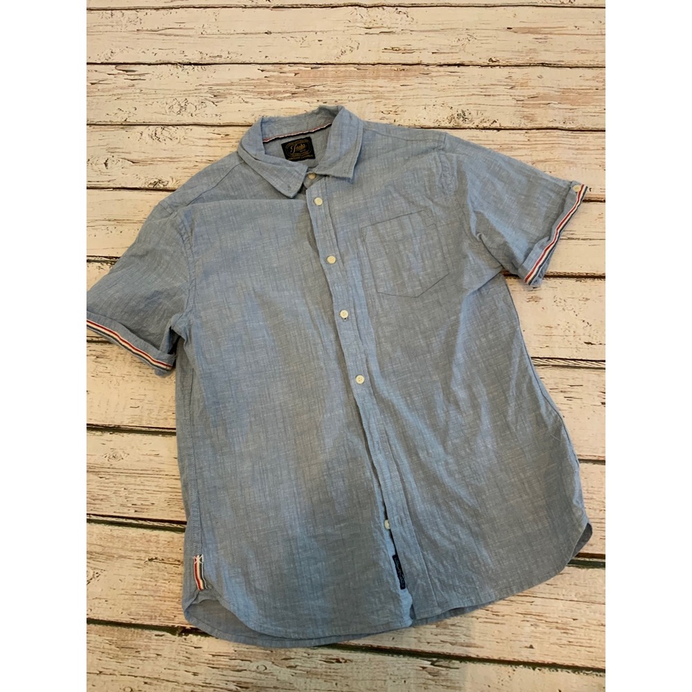 Jachs NY Heritage Chambray Shirt Mens Large Light Indigo Short Sleeve
